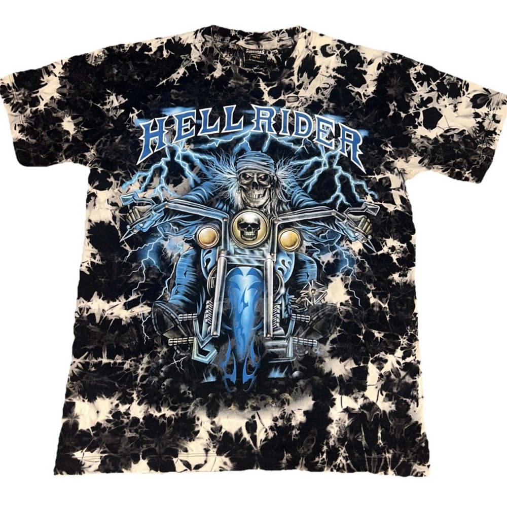 Survivors HELLRIDER all over print shirt Mens size M skull biker Lightening